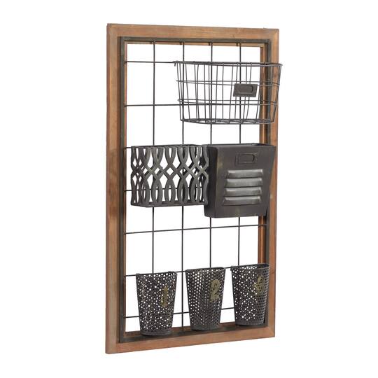 32" Brown Metal Farmhouse Magazine Rack Holder